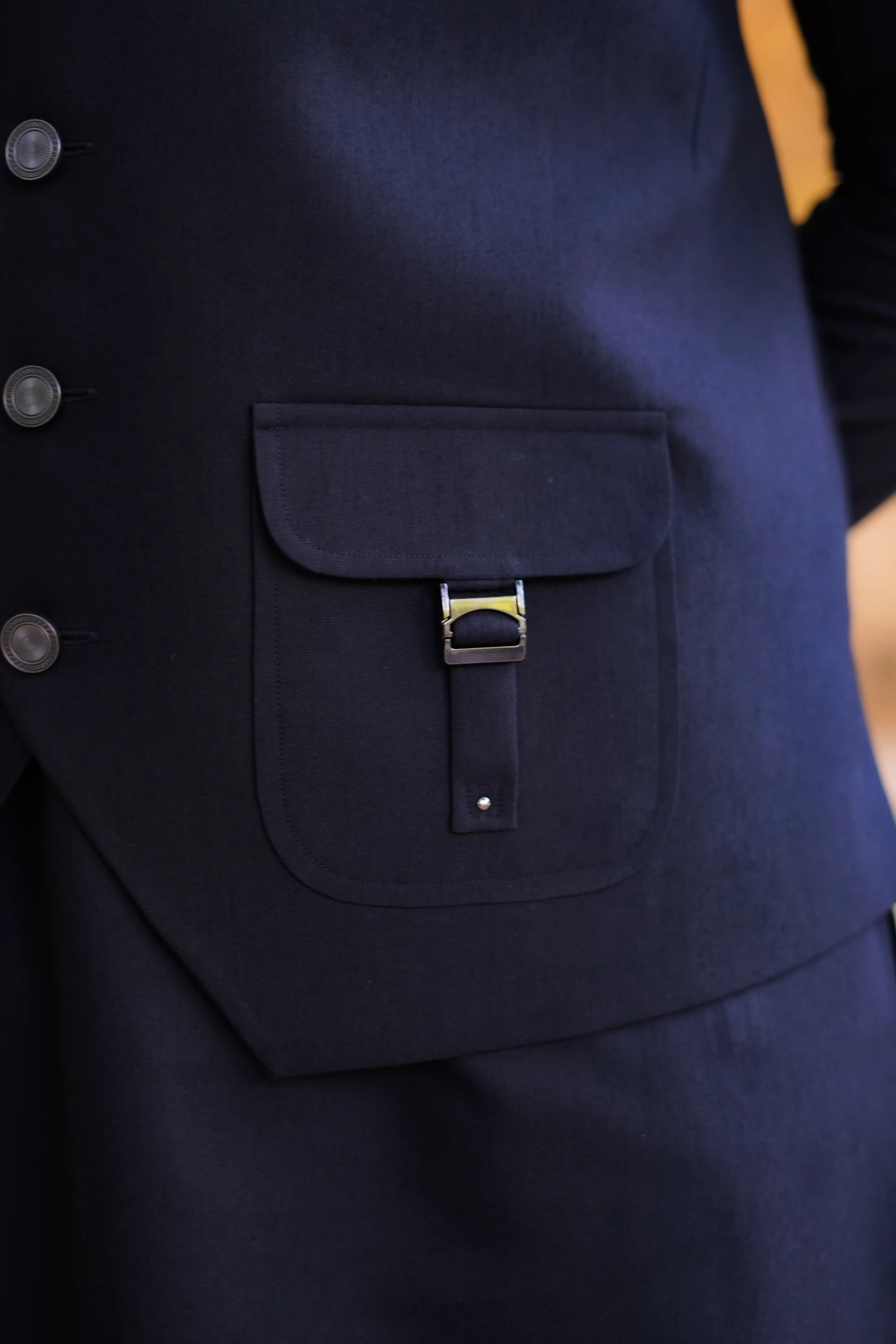 Black Waistcoat With Metal Buckle Accessories